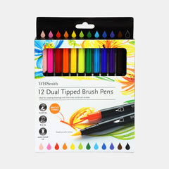 Whsmith 12 Dualâ€‘Tipped Brush Pens (Fine And Broad)