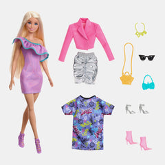 Barbie Doll & Party Fashions Set – 3 Complete Outfits & Accessories