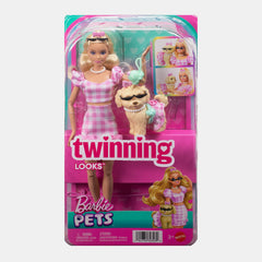 Barbie Twinning Looks Blonde Fashion Doll & Pet Dog – Matching Pink Outfit