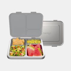 Bentgo Kids 3-Compartment Stainless Steel Bento-Style Lunch Box- Silver