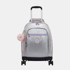 Kipling New Zea Large Wheeled Backpack with Laptop Compartment Silver Glow Metallic