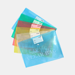 Maxi Clear Document Bag With Name Tag & Snap Closure, Assorted Colours (Set Of 6)