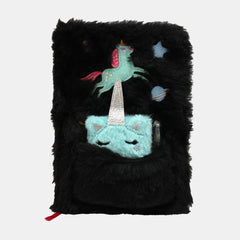 A5 Unicorn Black Fluffy Notebook