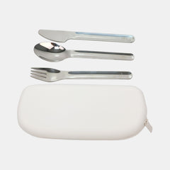 Vibe Cutlery Set With Silicone Pouch – White