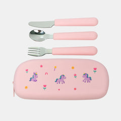 Vibe Unicorn Cutlery Set With Silicone Pouch – Pink