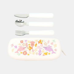 Vibe Bee & Butterfly Cutlery Set With Silicone Pouch – White