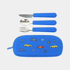 Vibe Cars Cutlery Set With Silicone Pouch – Blue