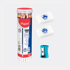 Maped Black’Peps Graphite Pencils (Hb# 2) Pack Of 30 With 2 Erasers And Sharpener In Tube Case