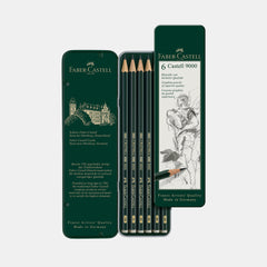 Faber‑Castell 9000 Graphite Pencils, Hb–8B (Flat Metal Tin- Set Of 6)