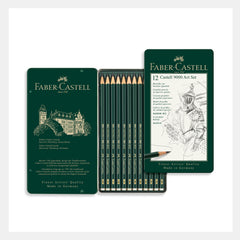 Faber‑Castell 9000 Graphite Pencils, Hb–8B (Flat Metal Tin- Set Of 12)