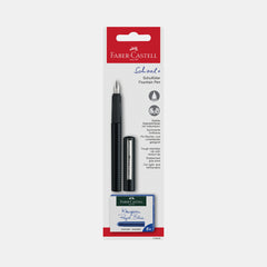Faber‑Castell Fountain Pen Carbon Design Medium Nib, With 6 Cartridges (Blue Ink)