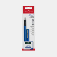 Faber‑Castell Fountain Pen, Blue Design, Medium Nib, With 6 Blue Ink Cartridges