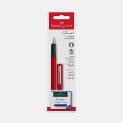 Faber‑Castell Fountain Pen, Red Design, Medium Nib, With 6 Blue Ink Cartridges