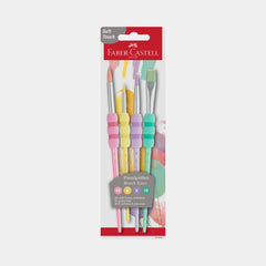 Faber‑Castell Grip Paint Brushes, Round & Flat- Pastel Design, Set Of 4 (Sizes 2, 6, 10, 12)