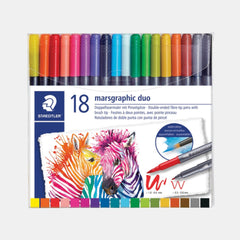 Staedtler Marsgraphic 2 Tips Brush Pen Set (Assorted Colours- Pack Of 18)