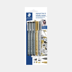 Staedtler Pigment Liner -Black, Gold & Silver (Pack Of 3)