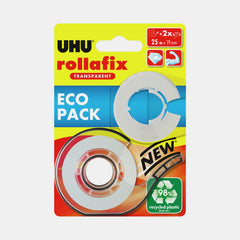 Uhu Rollafix Eco Transparent Tape With Dispenser (25M × 19Mm)- Pack Of 2 Tape