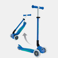 Globber Primo Foldable Plus Lights - Navy Blue/Emerald Green