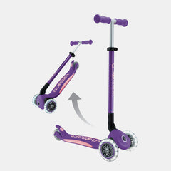 Globber Primo Foldable Plus Lights Scooter – T-Bar Purple/Pastel Pink