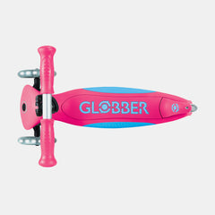 Globber Primo Foldable Plus Lights Scooter – Fuchsia/Sky Blue