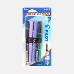 Pilot V5 Hi-Tecpoint Rollerball Pen 0.5Mm Liquid Ink - Assorted Colours (8 Pieces)