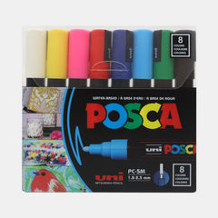 Uni Posca Water Based Paint Markers Medium Bullet Tip 1.8Mm To 2.5Mm- Assorted Colours (8Pcs)