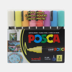 Uni Posca Pc-5M Water Based Paint Marker Soft Colors Medium Tip - Assorted Colours (8Pcs)