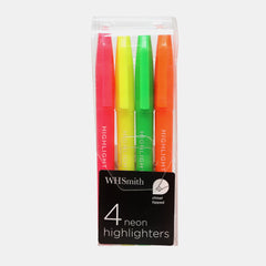 Whsmith Slim Neon Highlighters (Pack Of 4)