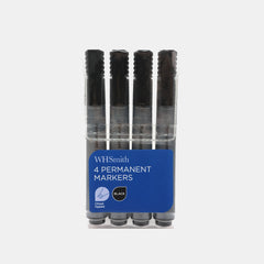 Whsmith Chisel Tip Permanent Markers- Black Ink (Pack Of 4)