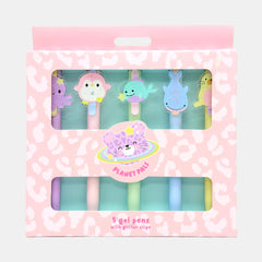 Whsmith Planet Pals Gel Pens With Glitter Clips (Pack Of 5)