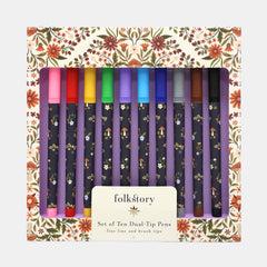 Whsmith Folkstory Dual Tipped Pens - Fine Line And Brush Tips (Set Of 10)