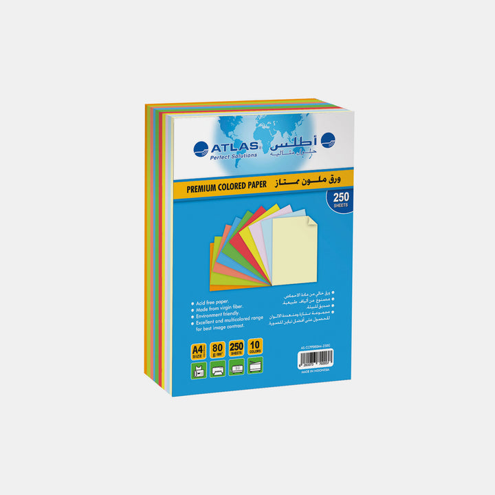 Atlas Coloured A4 Paper, 80Gsm- 10 Assorted Colours (250 Sheets) – BORDERS