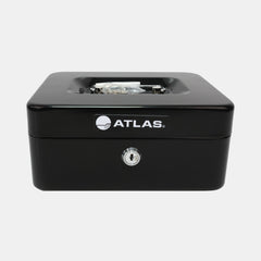 Atlas Lockable Steel Cash Box With Coin Tray – Black