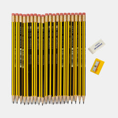 Staedtler Noris Hb 2 Graphite Pencil Set With Eraser & Sharpener In Storage Case (22 Pieces)