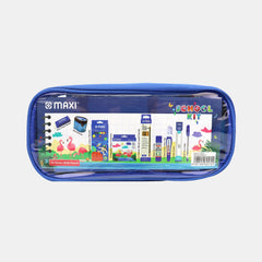 Maxi School Stationery Basic Kit 42 Pieces Writing & Colouring Set With Zipper Pouch