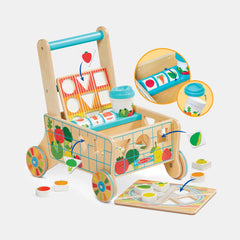 Melissa & Doug Wooden Shape Sorting Grocery Cart Push Toy And Puzzles