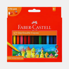 Faber‑Castell Grip Plastic Crayons Triangular With Sharpener And Eraser (12 Colours)